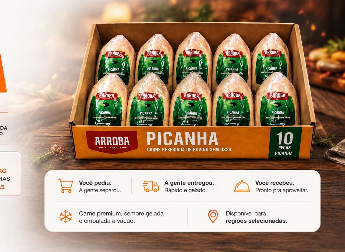 Caixa Arroba com 10 peças de picanha embaladas a vácuo